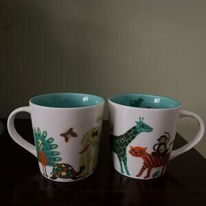 Starbucks 2008 New Bone China Zoo Animals Two (2) Matching Mug Set